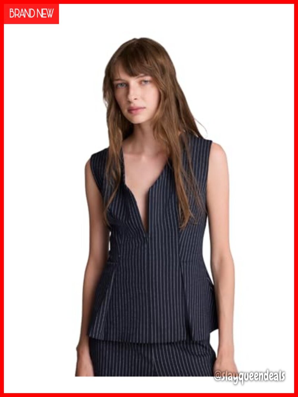 Sleeveless V-Neck Pinstriped Peplum Top